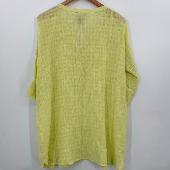 Soft Surroundings Lime Green Linen Cotton Button Down Tunic Blouse Size Medium - Picture 2 of 5